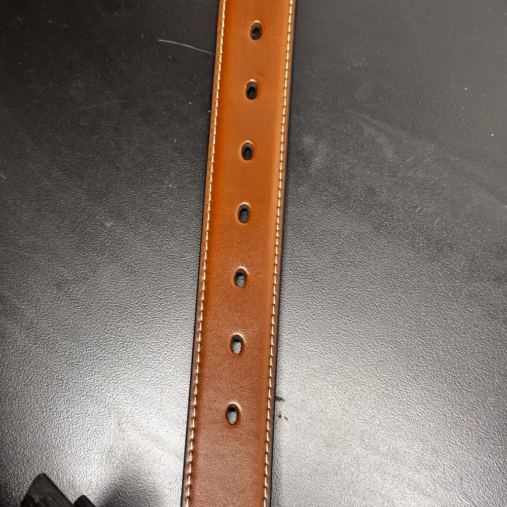 New CHAOREN Mens‎ Reversible Belt Black Brown Leather Silver Buckle Size 32